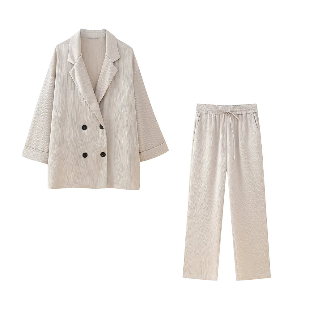 Isabella Blazer Set – Double Breasted Coat &amp; High Waist Pants