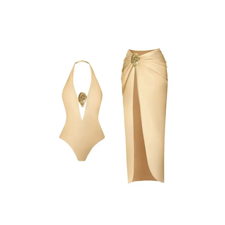 Chic Luxe Halterneck Badeanzug mit Wickelrock
