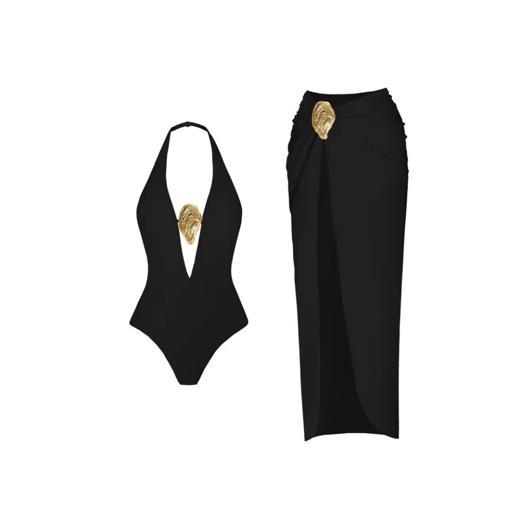 Chic Luxe Halterneck Badeanzug mit Wickelrock