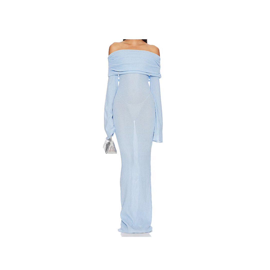 Elegance Flow – Off-Shoulder Abendkleid in Hellblau