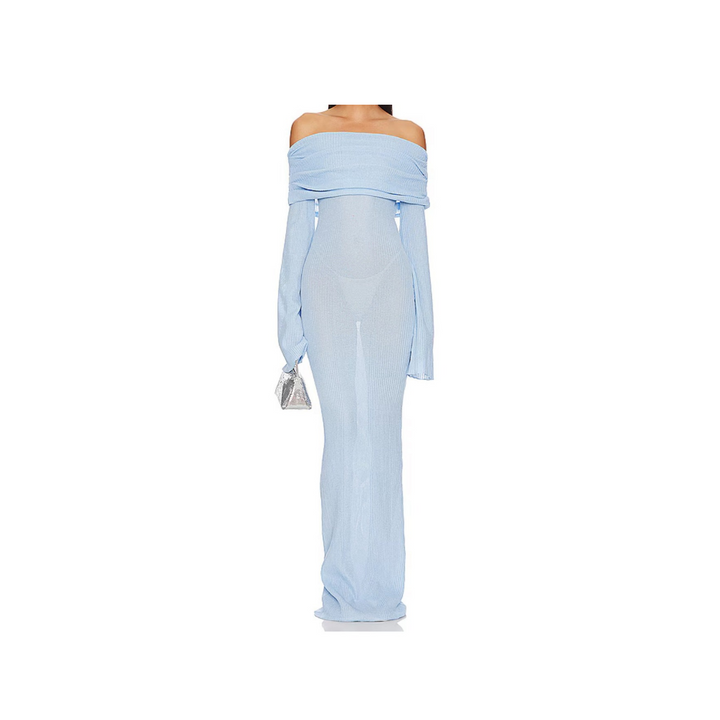 Elegance Flow – Off-Shoulder Abendkleid in Hellblau