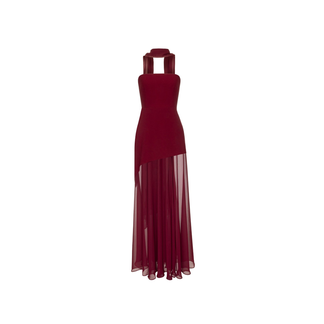 Silken Aura – Halterneck Abendkleid mit fließender Eleganz