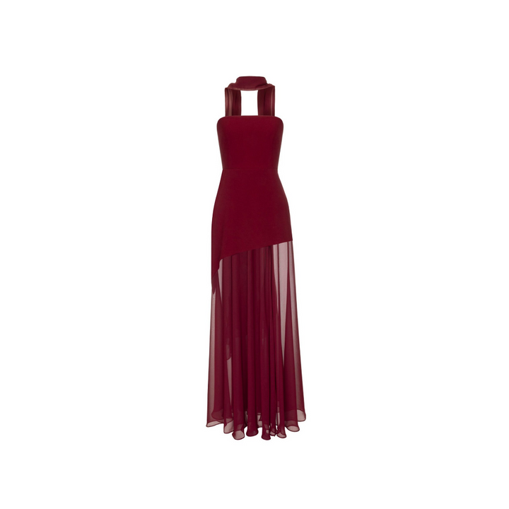Silken Aura – Halterneck Abendkleid mit fließender Eleganz