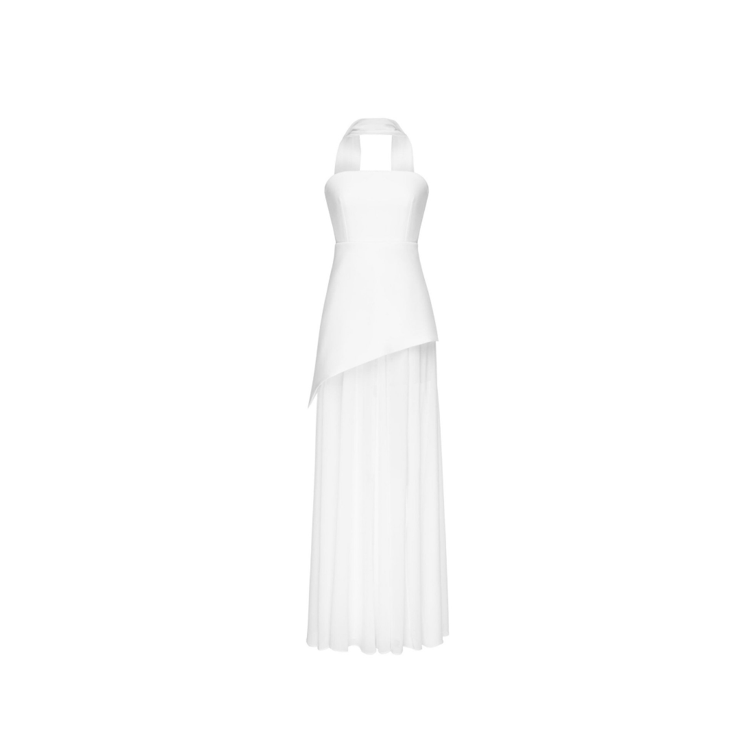 Silken Aura – Halterneck Abendkleid mit fließender Eleganz