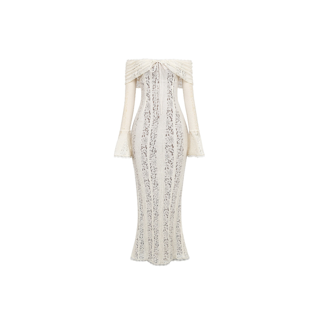 CreamLace Grace – Schulterfreies Spitzenkleid in Creme