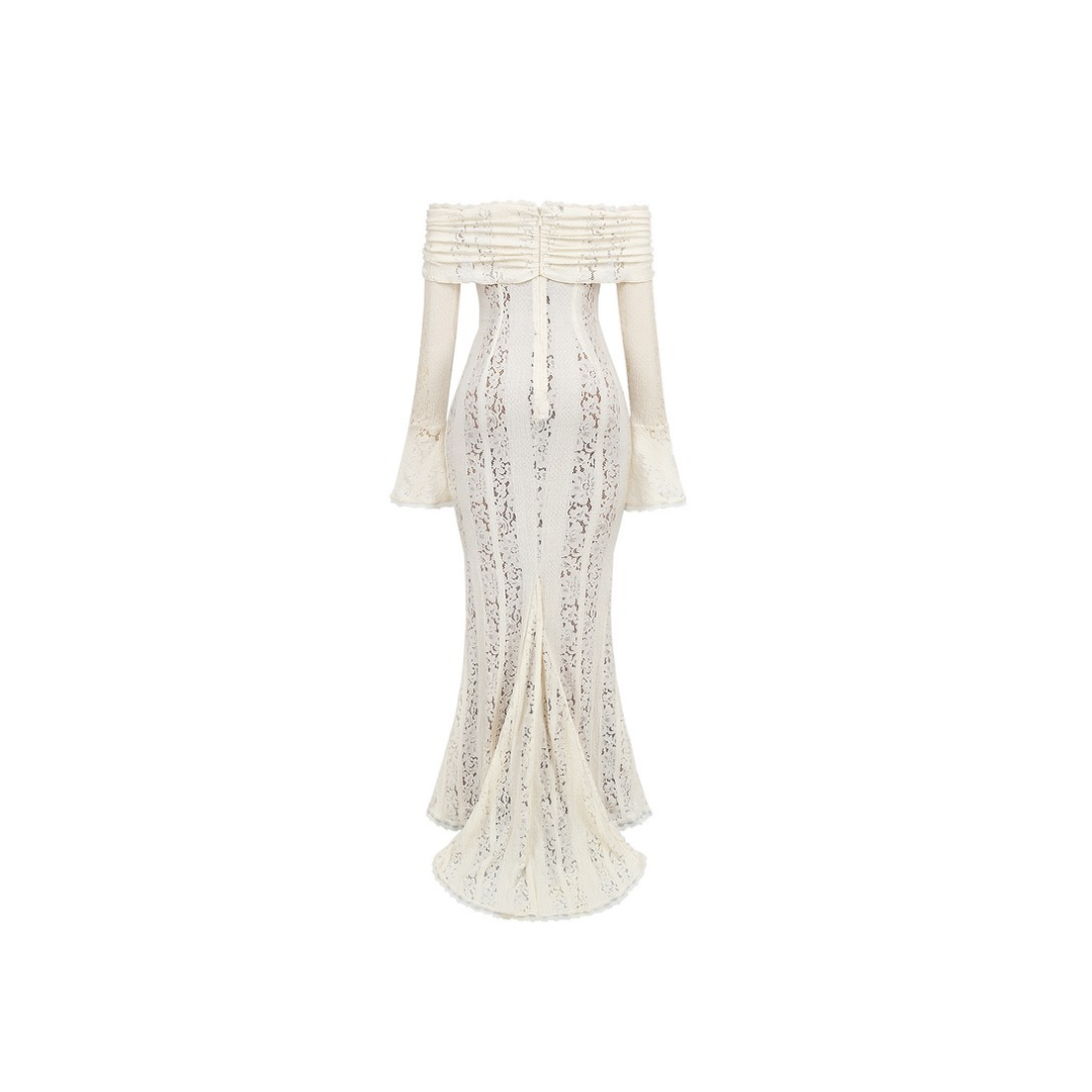 CreamLace Grace – Schulterfreies Spitzenkleid in Creme