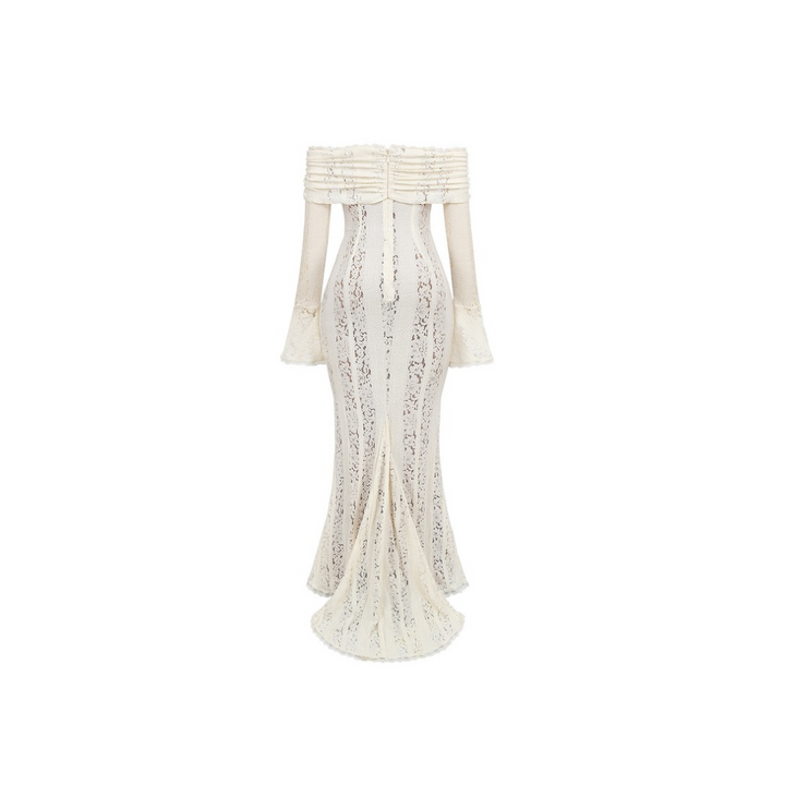 CreamLace Grace – Schulterfreies Spitzenkleid in Creme