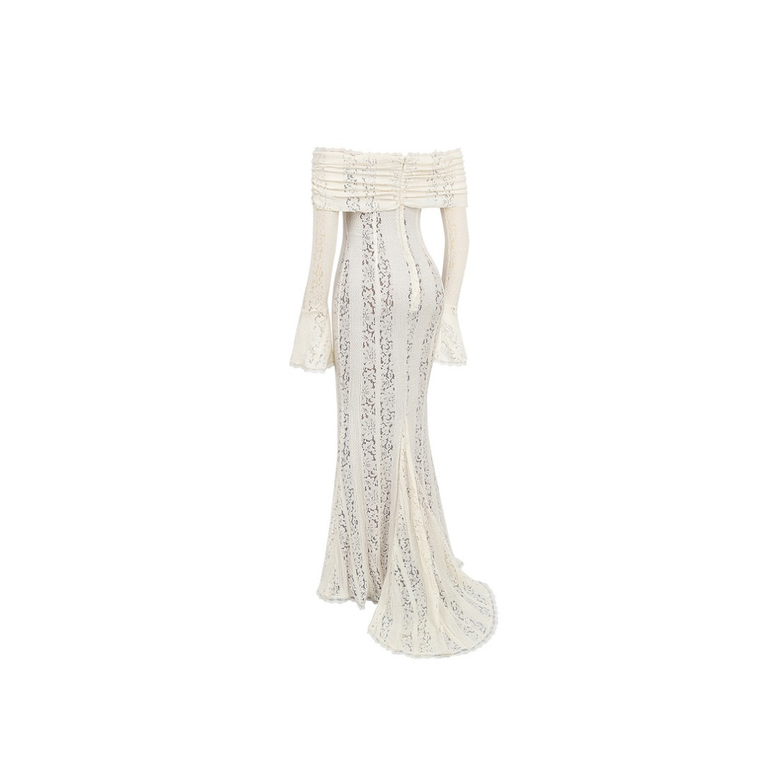 CreamLace Grace – Schulterfreies Spitzenkleid in Creme