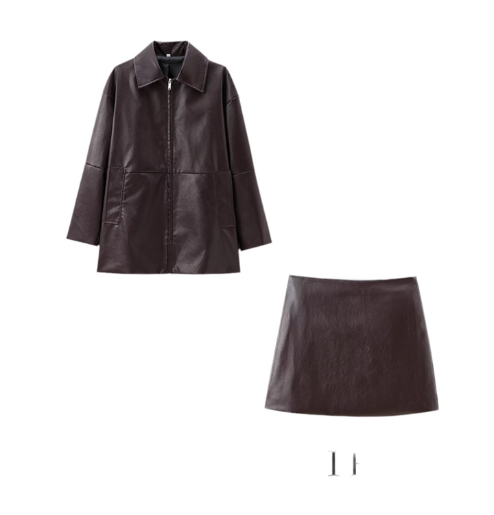 Jana PU Leather Skirt Set