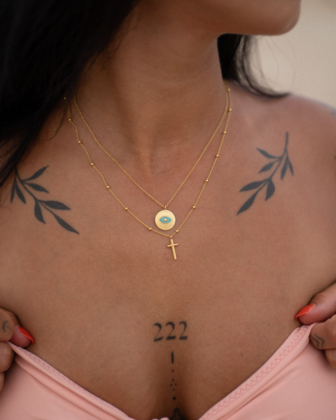 Necklace with magic eye in turquoise - 18 carat gold plated