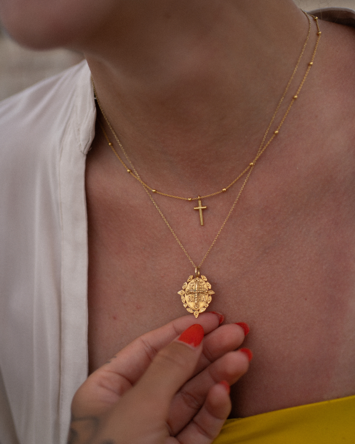 Necklace with cross medallion 18 carat gold plated