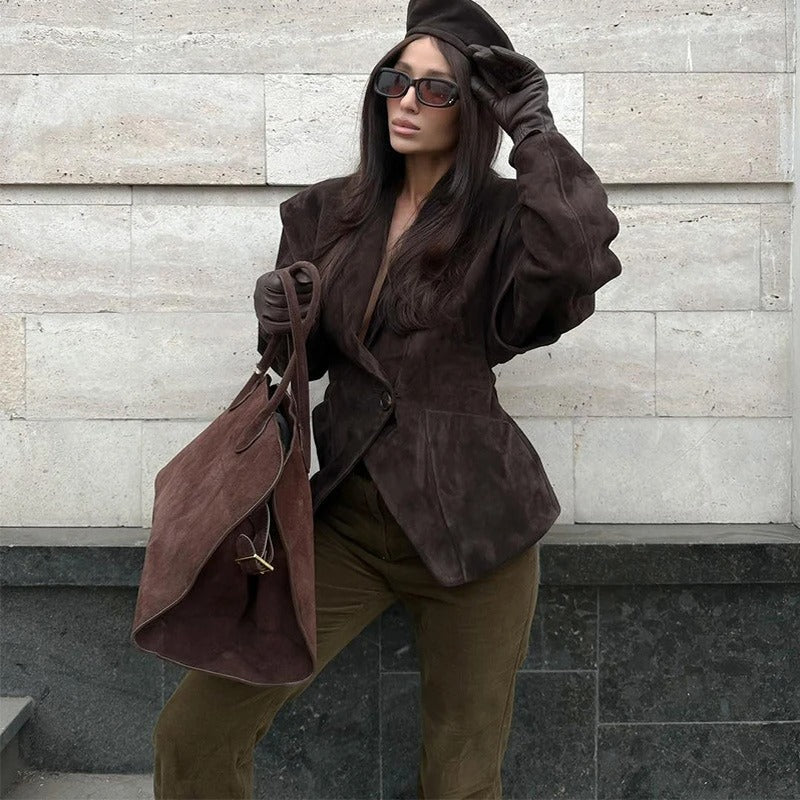 Retro Suede Cinched Blazer