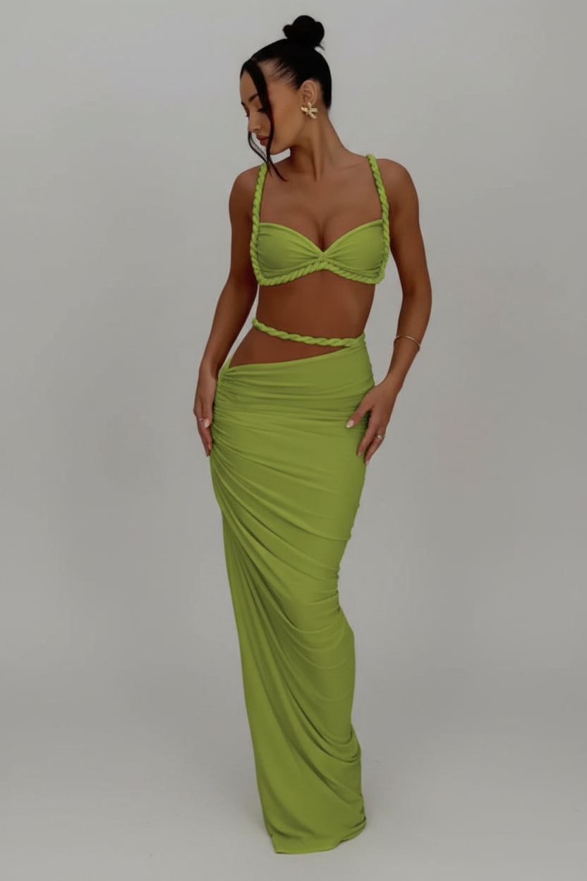 Elegantes Cut-Out Maxikleid Damen – Zweiteiliges Sommer Set in Grau
