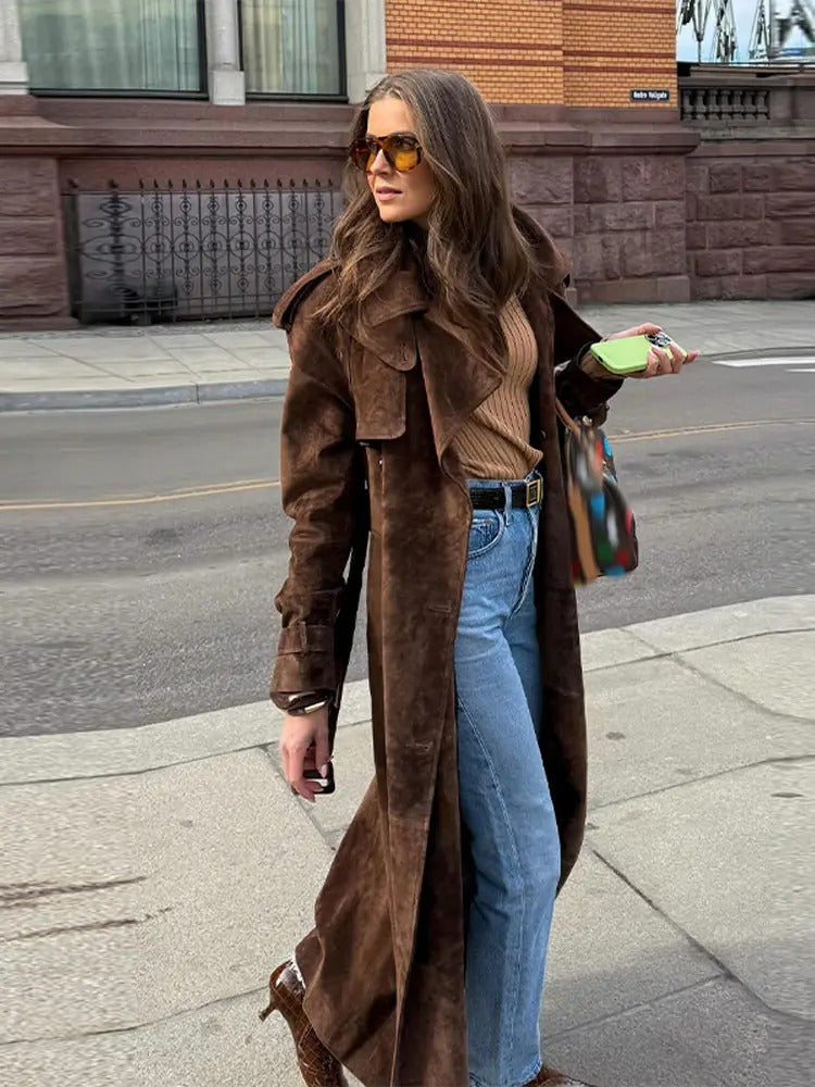 Camilla Khaki Faux-Leder Mantel