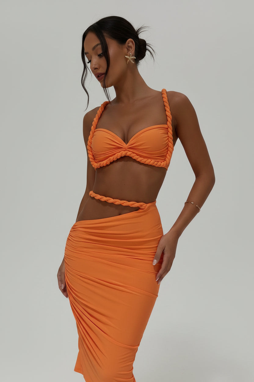 Elegantes Cut-Out Maxikleid Damen – Zweiteiliges Sommer Set in Grau