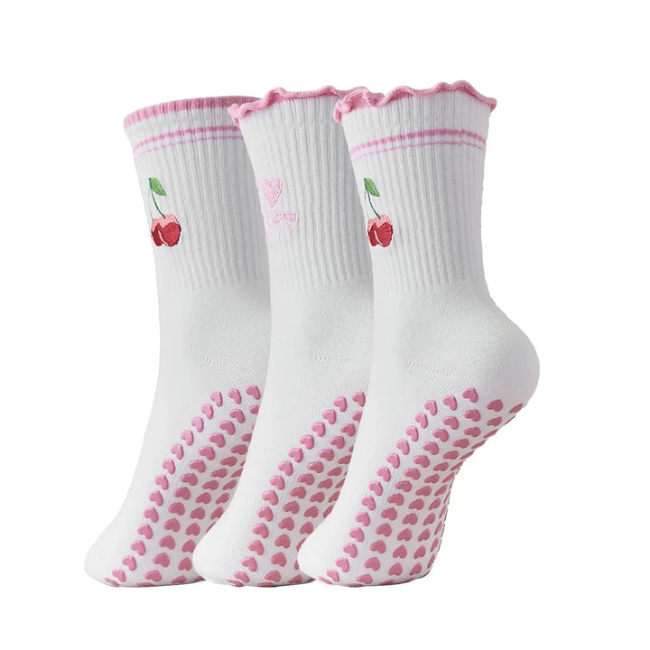 Pilates Socken Cherry Damen 3er Set