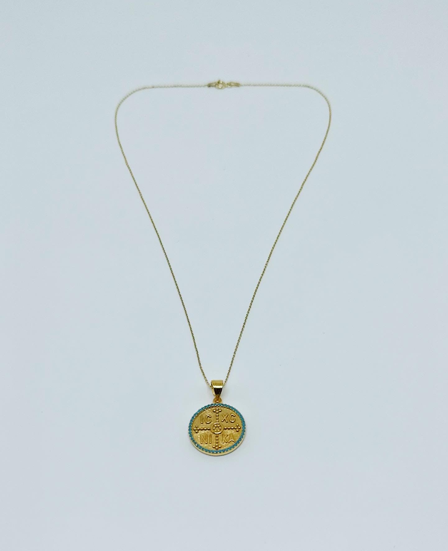 Kreuzkette mit blauen Kristallsteinbesatz - nhaos